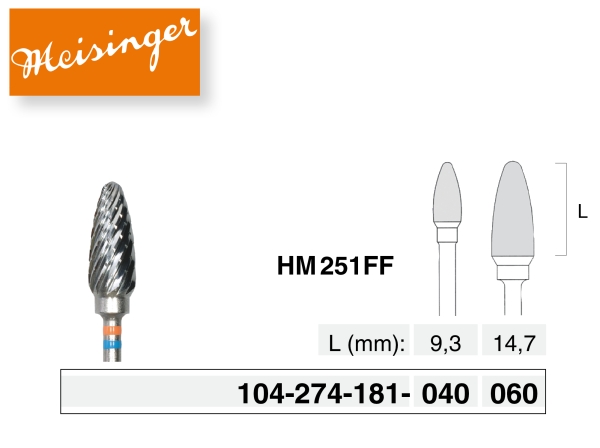 Frez protetyczny z węglika spiekanego "HM 251FF" (Meisinger)