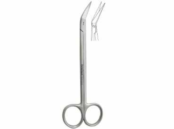 Surgical scissors serrated, Locklin, 160 mm, angulated 35°